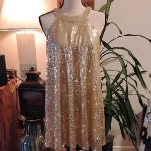 Gold Sequin Halter Dress